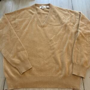 Abaca Tan V Neck 100% Cashmere Sweater Men’s XL Academia Classic
